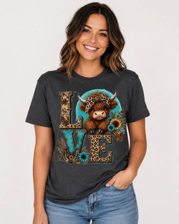 Highland Cow LOVE Graphic T-Shirt