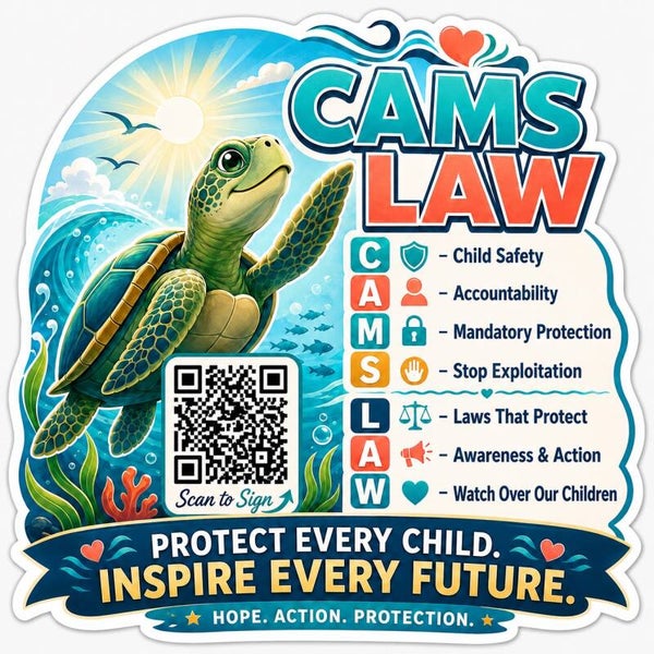 Cams Law Turtle Car Sticker – Protect Every Child, Inspire Every Future