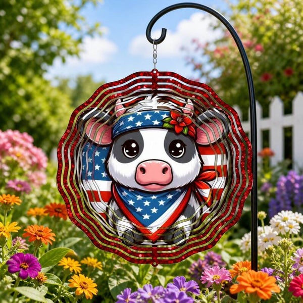 Patriotic Cow 8" Wind Spinner