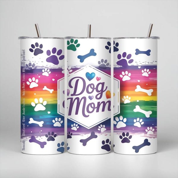 Dog Mom Rainbow Paw Print 20 oz Tumbler