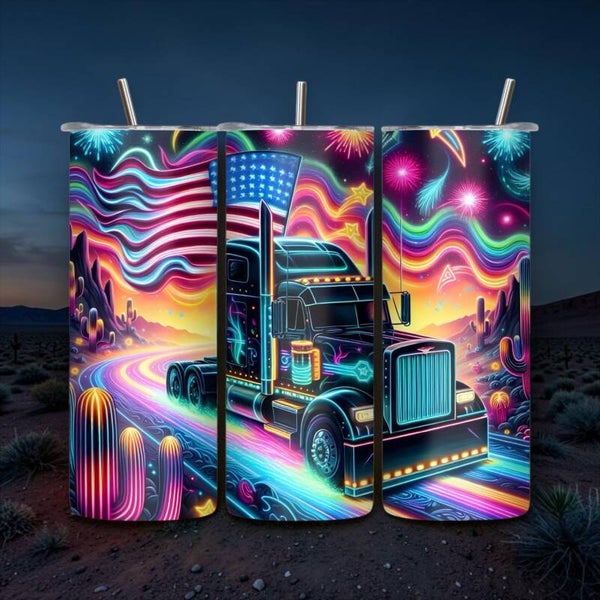 Neon Desert Semi Truck 20 oz Tumbler