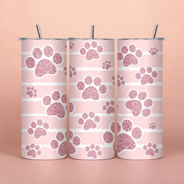 Pink Glitter Paw Print 20 oz Tumbler