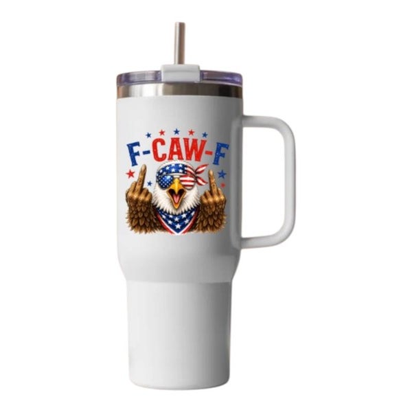 F-Caw-F Patriotic Eagle 40 oz Tumbler with Handle and Straw