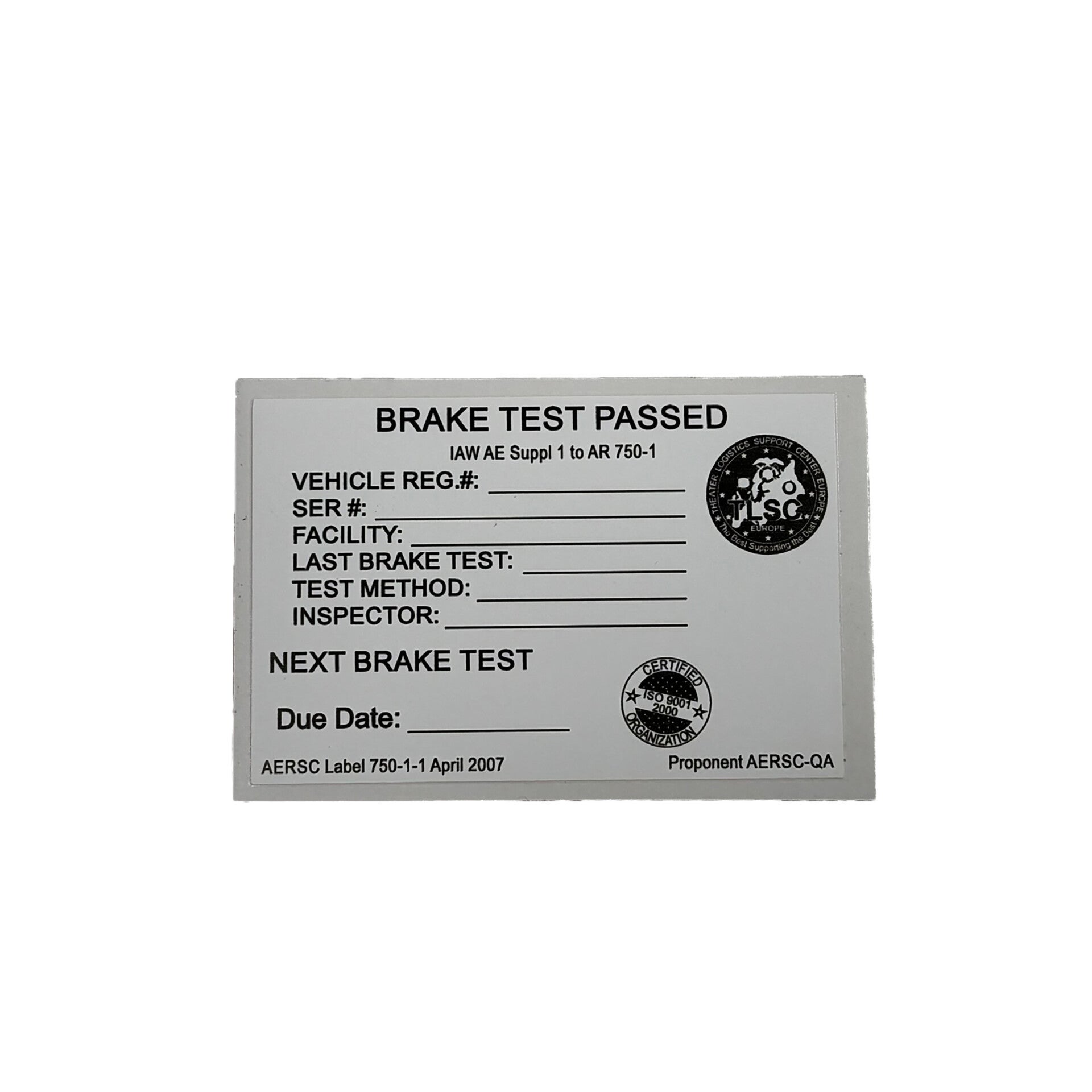 Brake Test Aufkleber