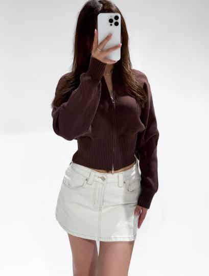 THE PERFECT KNIT ZIP BROWN