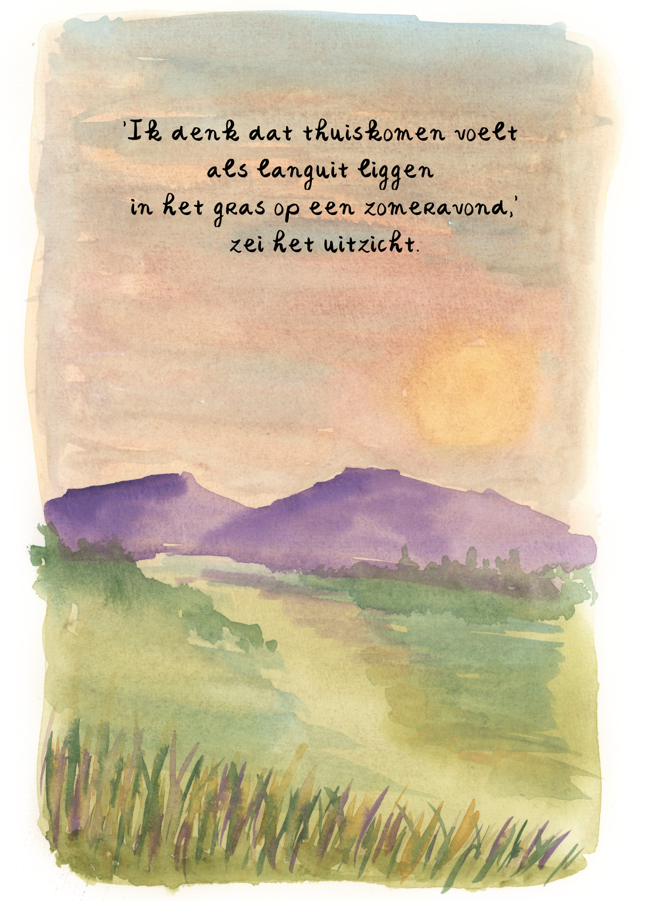 A6 kaartje 12. languit in het gras liggen