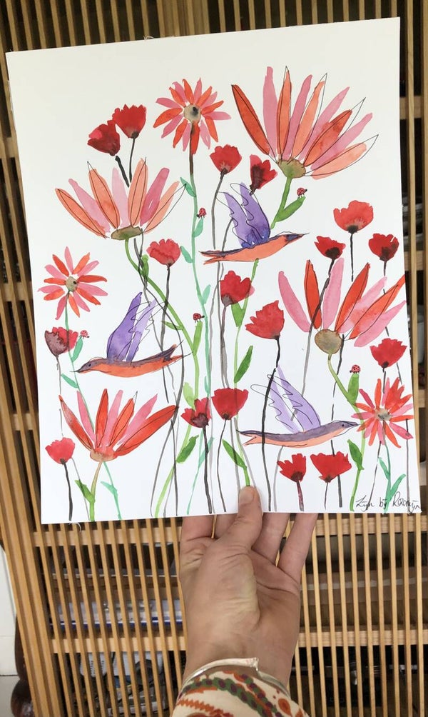 Rode bloemenzee - origineel kunstwerkje