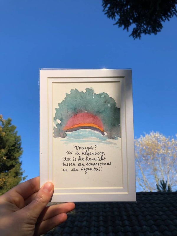 Origineel kunstwerkje in passepartout 13 x 18 cm Vreugde