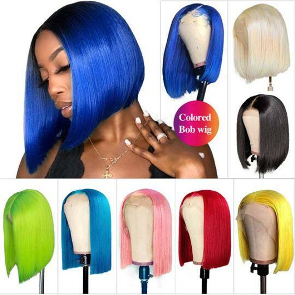 Colored Straight BOB Lace Front Wigs 150% Density Virgin Human Hair Wigs