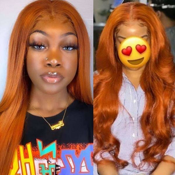 Ginger Color 13*4 Lace Part Virgin Human Hair Wigs, Middle Part Lace Wigs