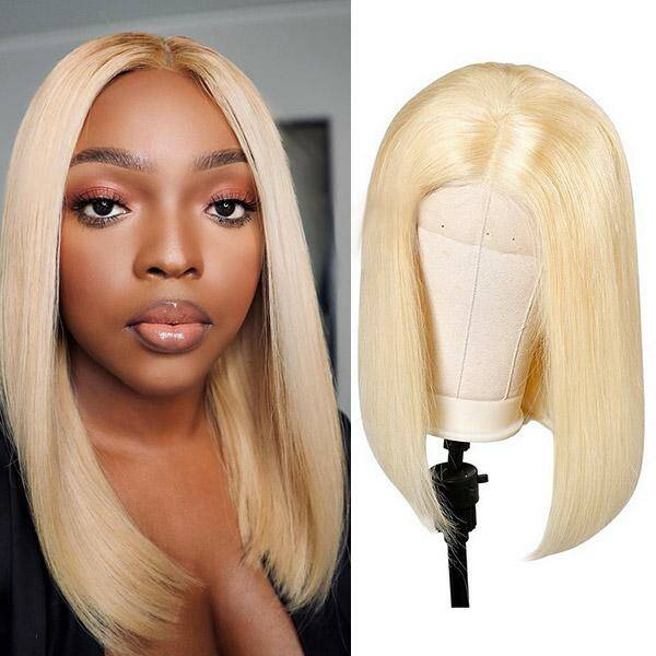 613# Blonde Lace Part Wigs Short BOB 13*4 Lace Front Human Hair Wigs