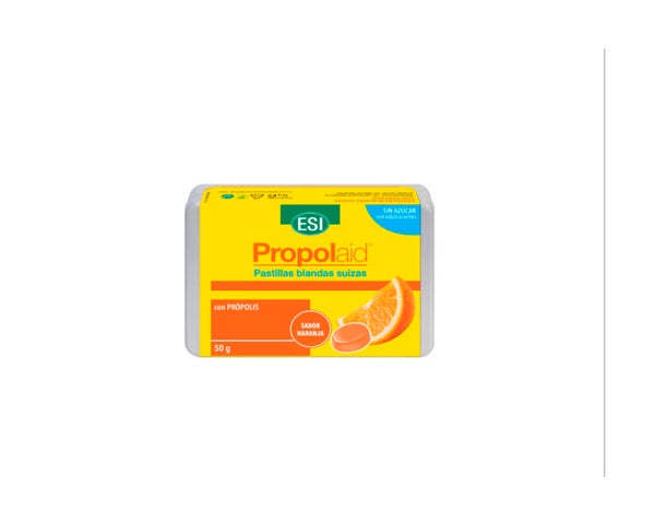 Propolaid Pastillas blandas Suizas – NARANJA Caramelos de propóleo con sabor a naranja para la garganta.