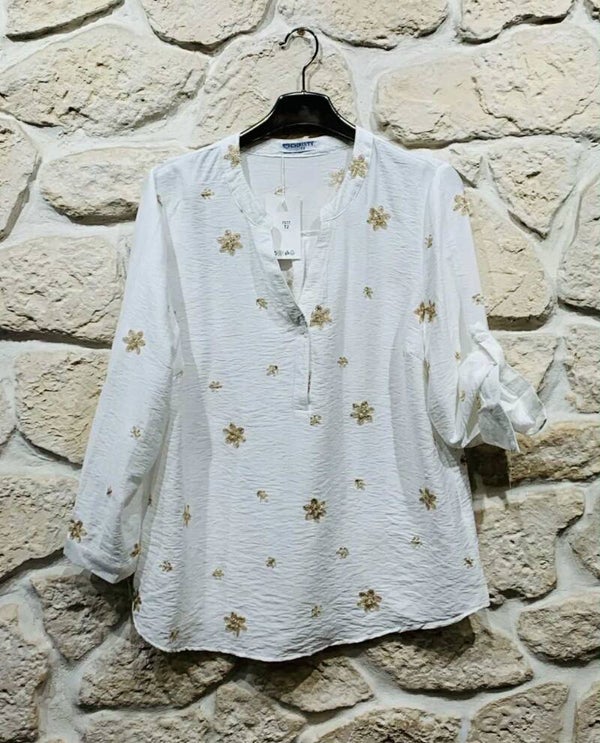 Chemise blanc et fleur doré