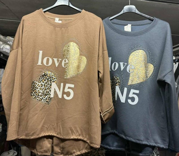 Sweat-shirt "Love N5" – Camel ou Gris Foncé – Taille 40/46