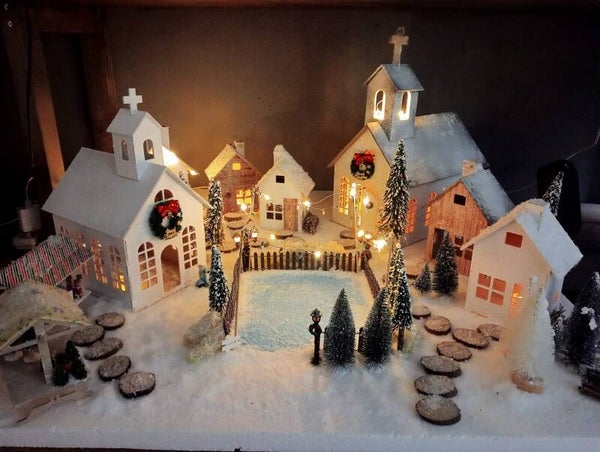 Kerstdorp met grote kerk, 6 delig