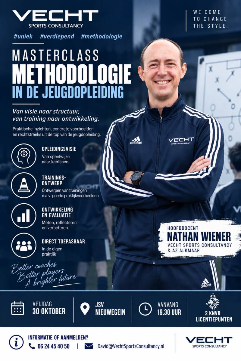Masterclass Methodologie in de jeugdopleiding, gegeven door Nathan Wiener. Vecht Sports Consultancy