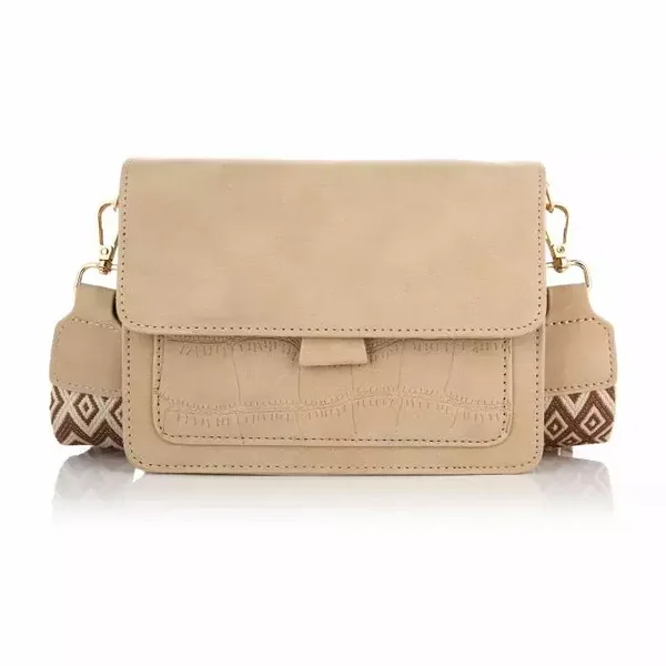 Crossbody tas Croco | Beige suede