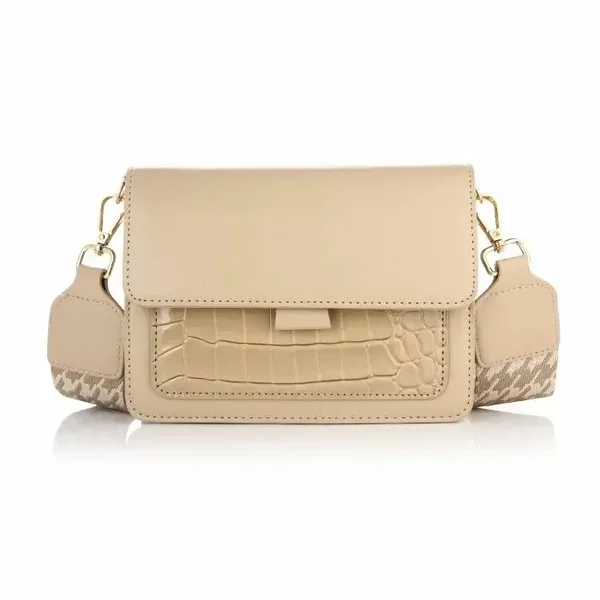 Crossbody tas Croco | Beige (glans)