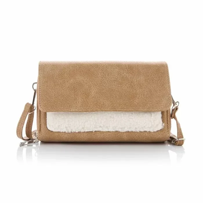 Portemonnee tasje | Beige met teddy stof