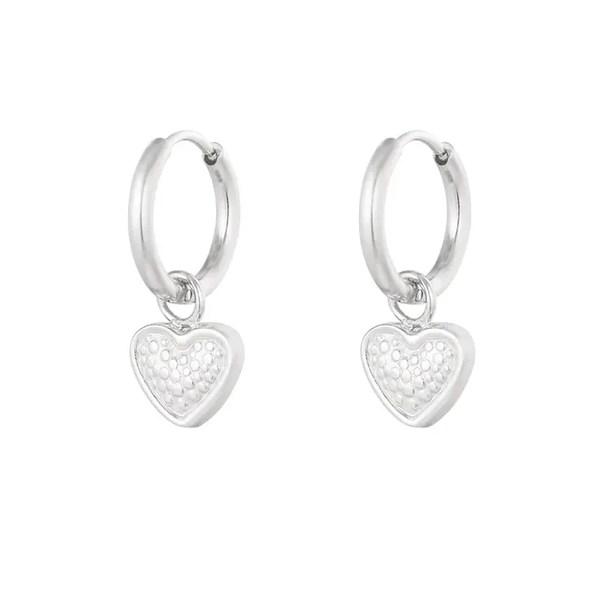Hart oorbellen met print | Zilver