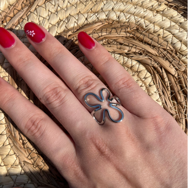 Bloemen ring groot | Zilver