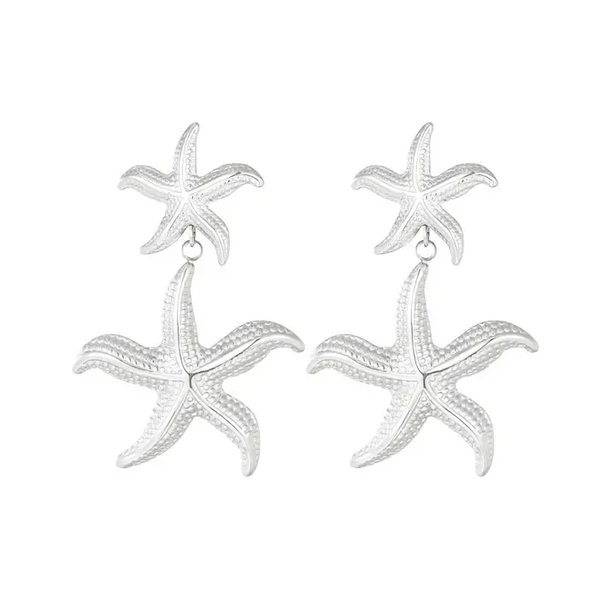 Dubbele zeester oorbellen | Zilver