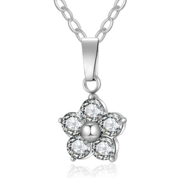 Bloemetjes ketting met steentjes | Zilver