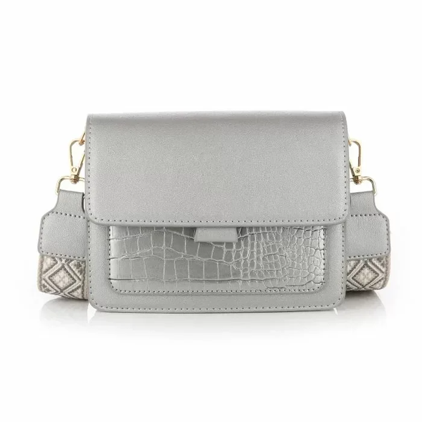 Crossbody tas Croco | Zilver