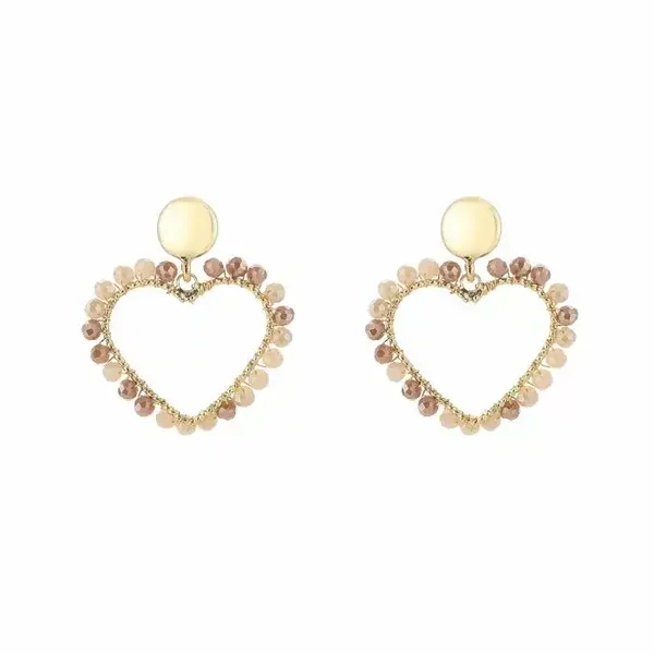 Ibiza kraal oorbellen | Hartje beige