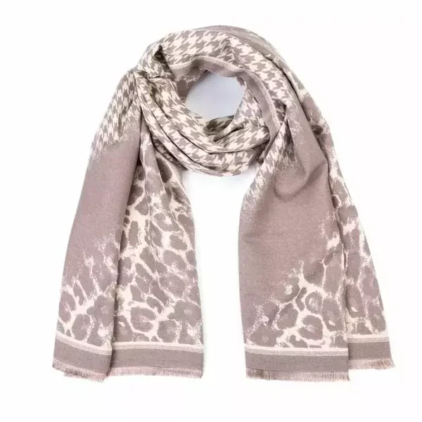 Luxe pied-de-poule/ dierenprint sjaal | Khaki