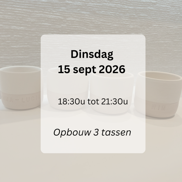 WORKSHOP: Opbouw  3 tassen dinsdag 'AVOND' 15 sept