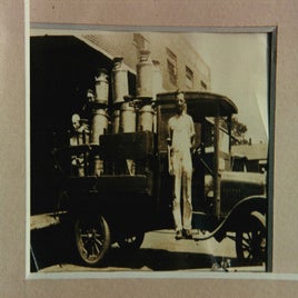 Milton Krebbs with milk truck at Shawnee, Ok.