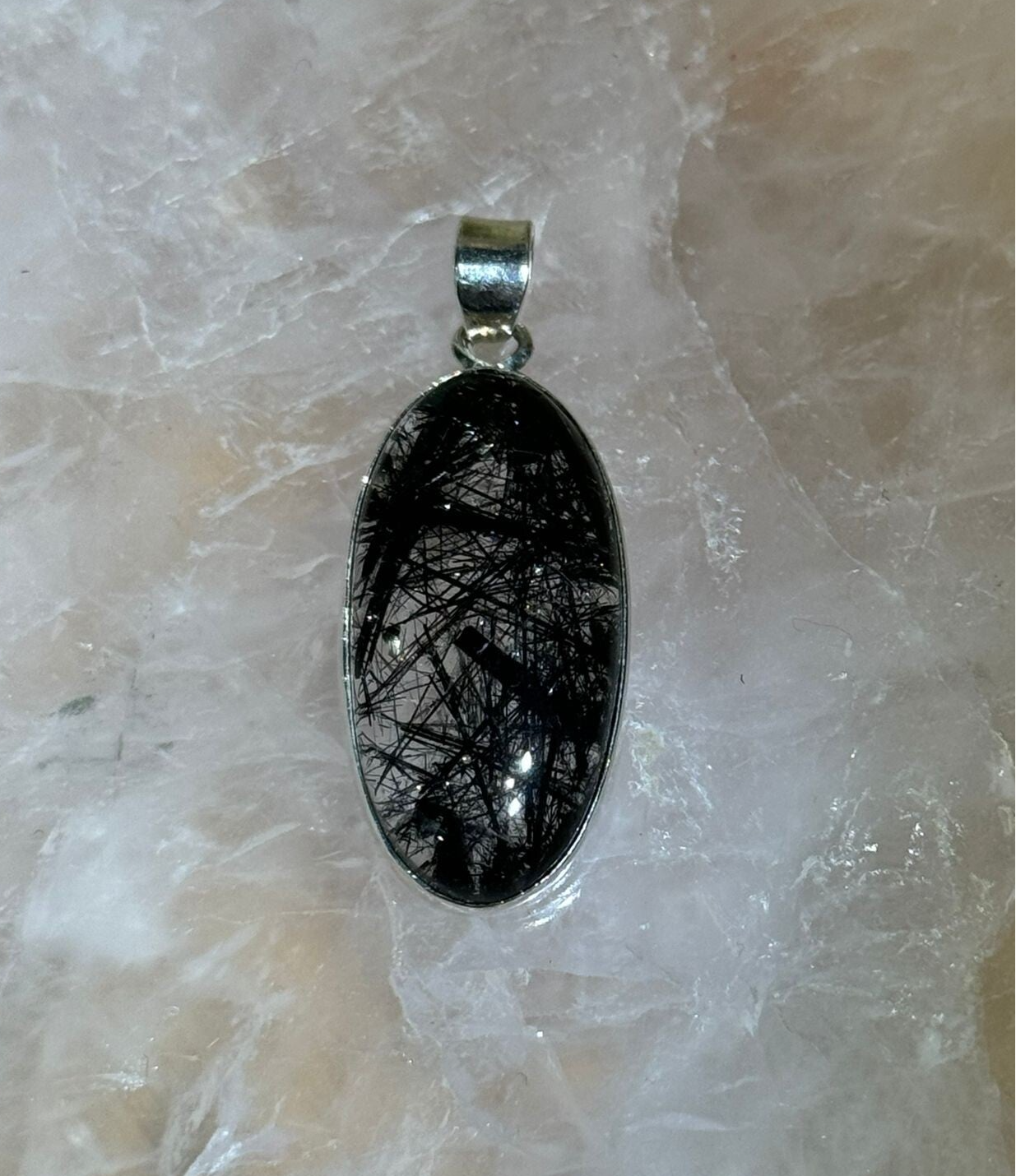 Toermalijn in Kwarts Hanger Sterling Zilver - Nr 03