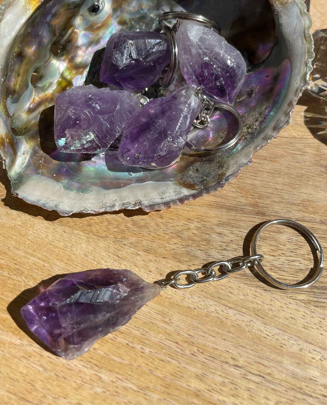 Amethist Ruw Sleutelhanger