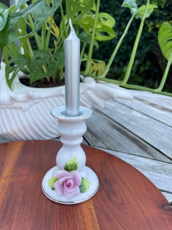 Vintage kandelaar met Roze Roos