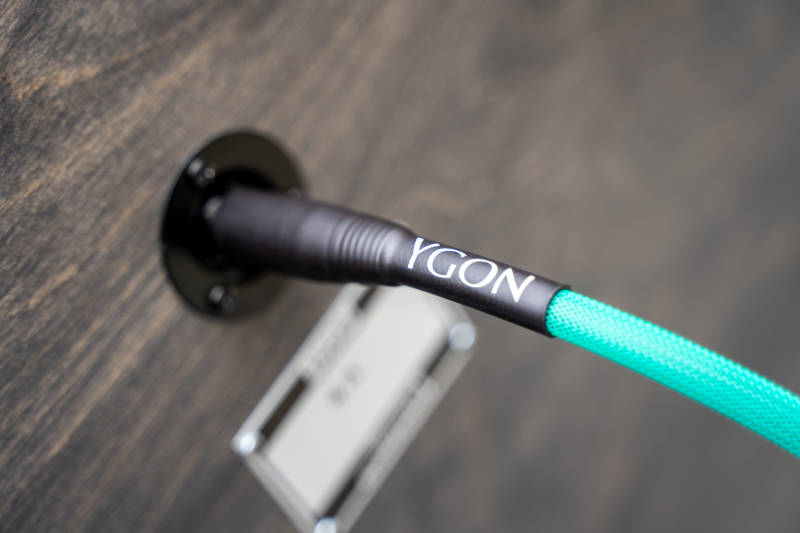 Green custom jack speaker cable in guitar cab