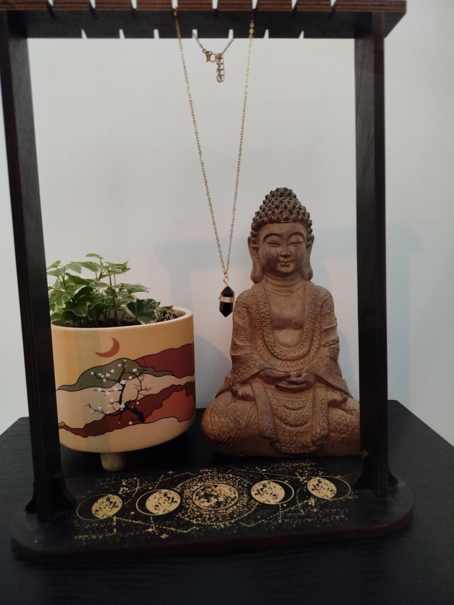 Collier Boho doré obsidienne noire