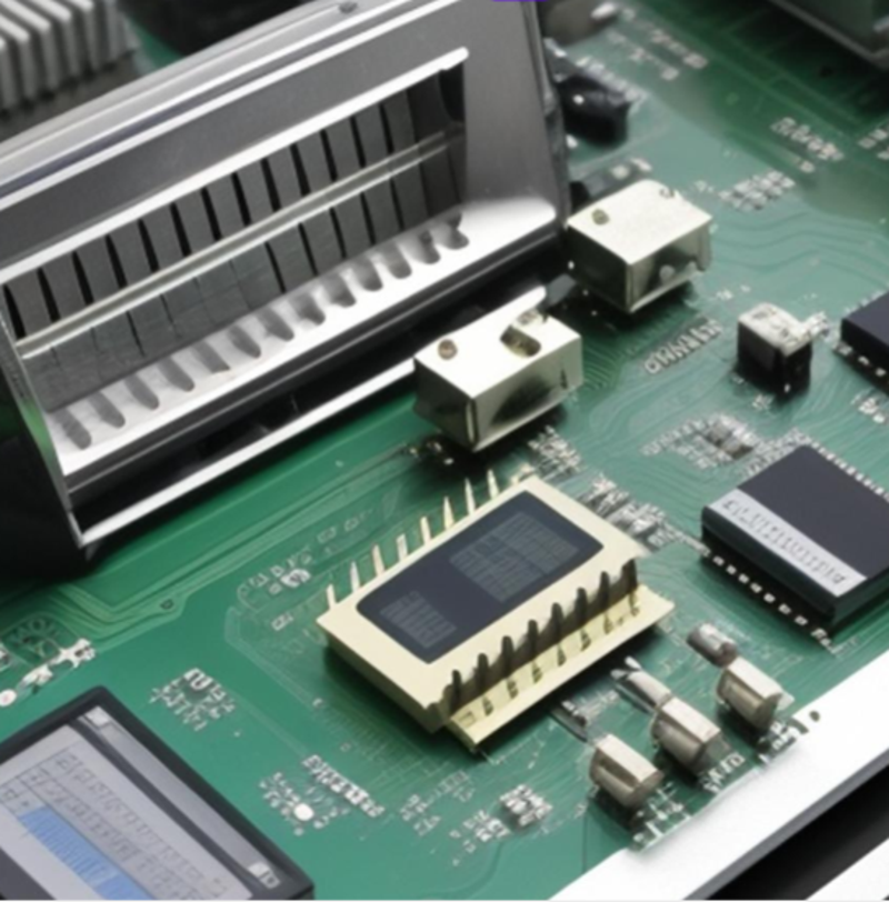 Close-up of a printed circuit board with electronic components