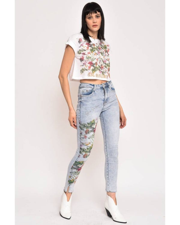 SKINNY JEANS WITH FLOWERS PRINT