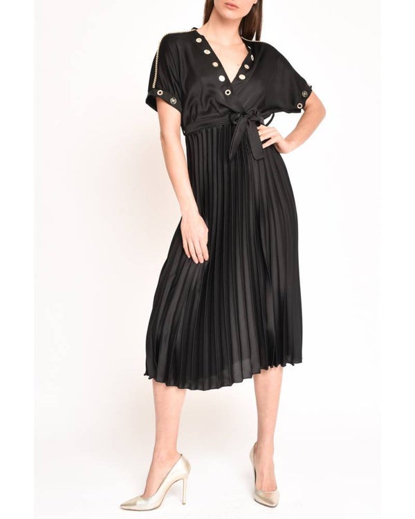 SATIN DRESS WITH LOGO DETAILS