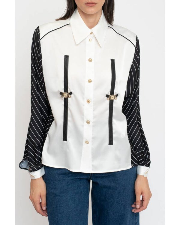 SATIN SHIRT WITH CONTRASTING SLEEVES