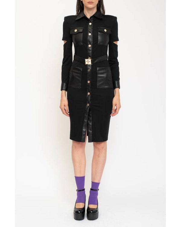 DRESS WITH ECO-LEATHER INSERTS