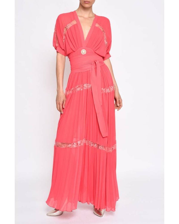 PLEATED LONG DRESS WITH SLIT