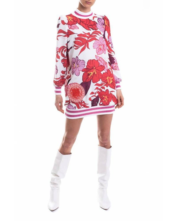 PRINTED DRESS WITH CONTRASTING PATCH