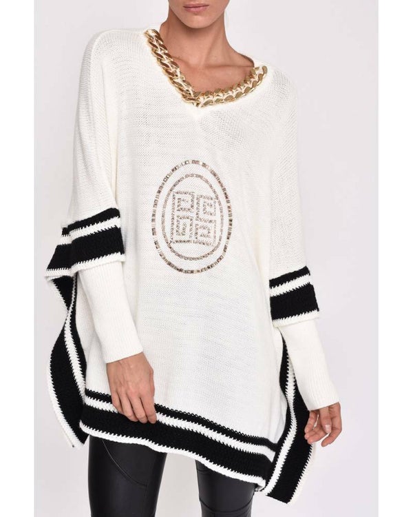 KNITTED PONCHO WITH PRINTED LOGO