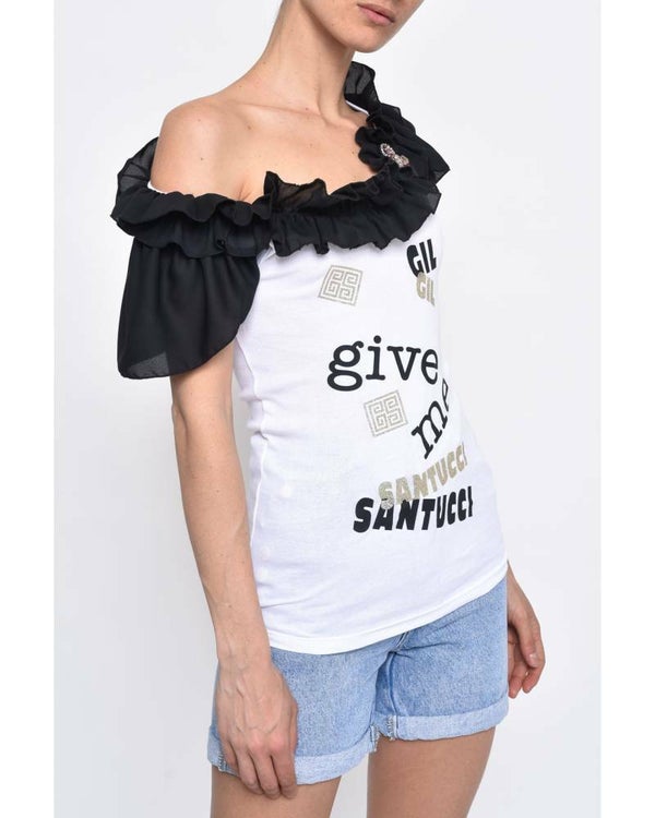 TOP WITH PRINT AND ROUCHES