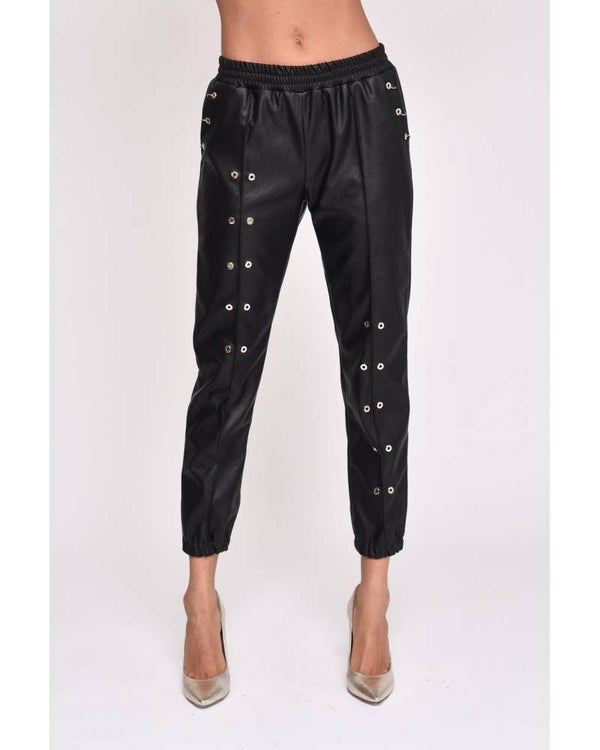FAUX LEATHER TROUSERS WITH DETAILS