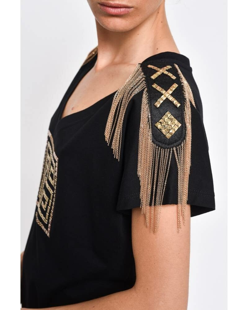 T-SHIRT WITH DECORATED STRAPS