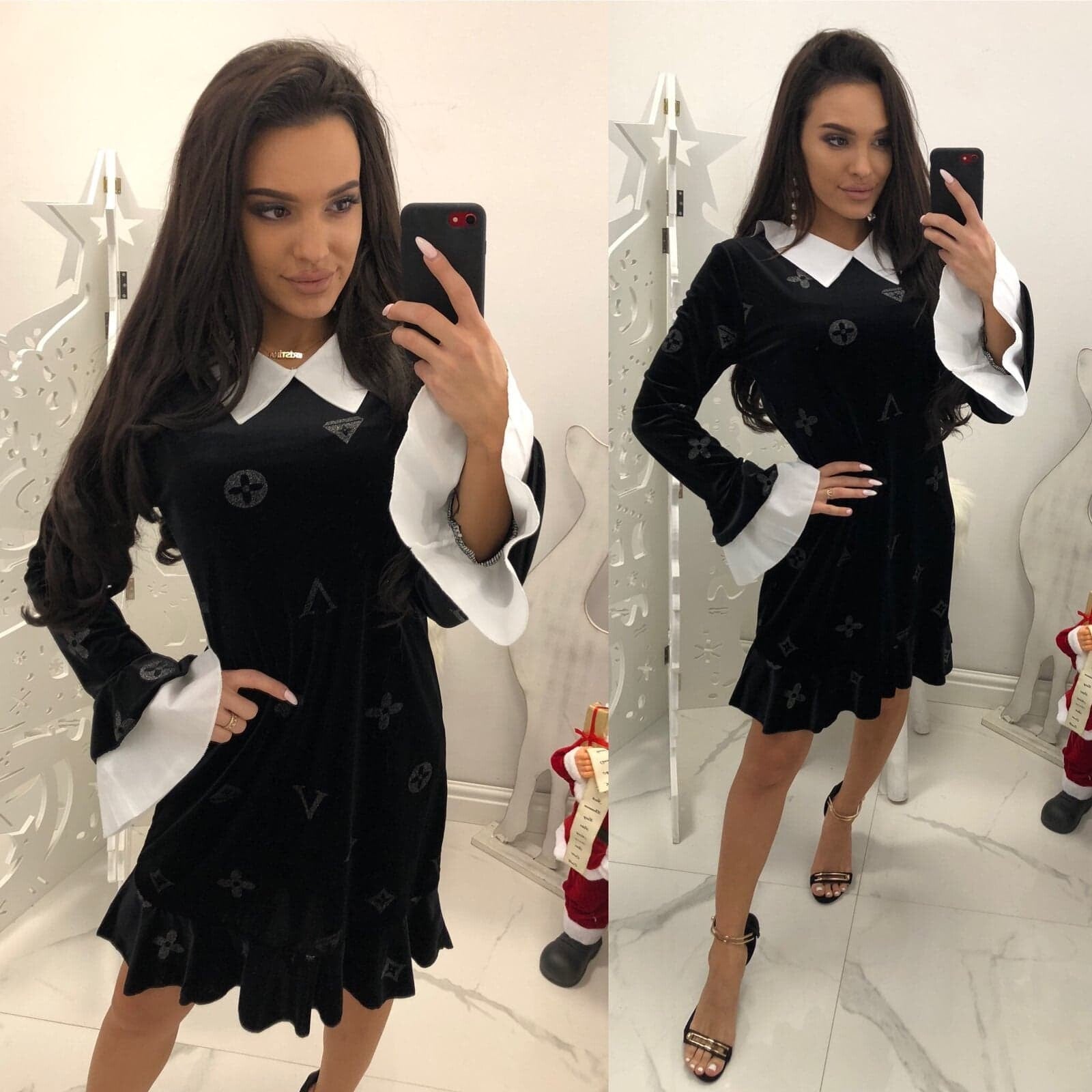 Mooie fluwelen jurk met kraag