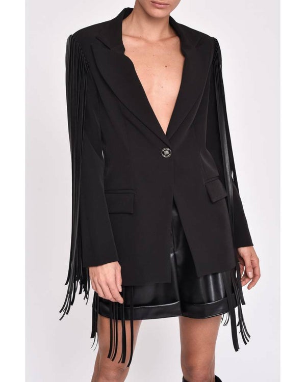 ELEGANT JACKET WITH FRINGES IN ECO-LEATHER